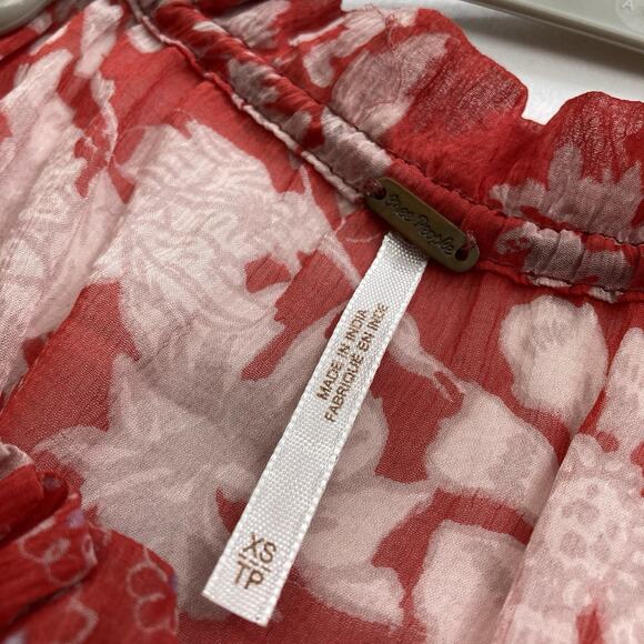 Free People Women's Red Hendrix Patchwork‎ Top Size XS Flowy Boho Oversized - Picture 5 of 9
